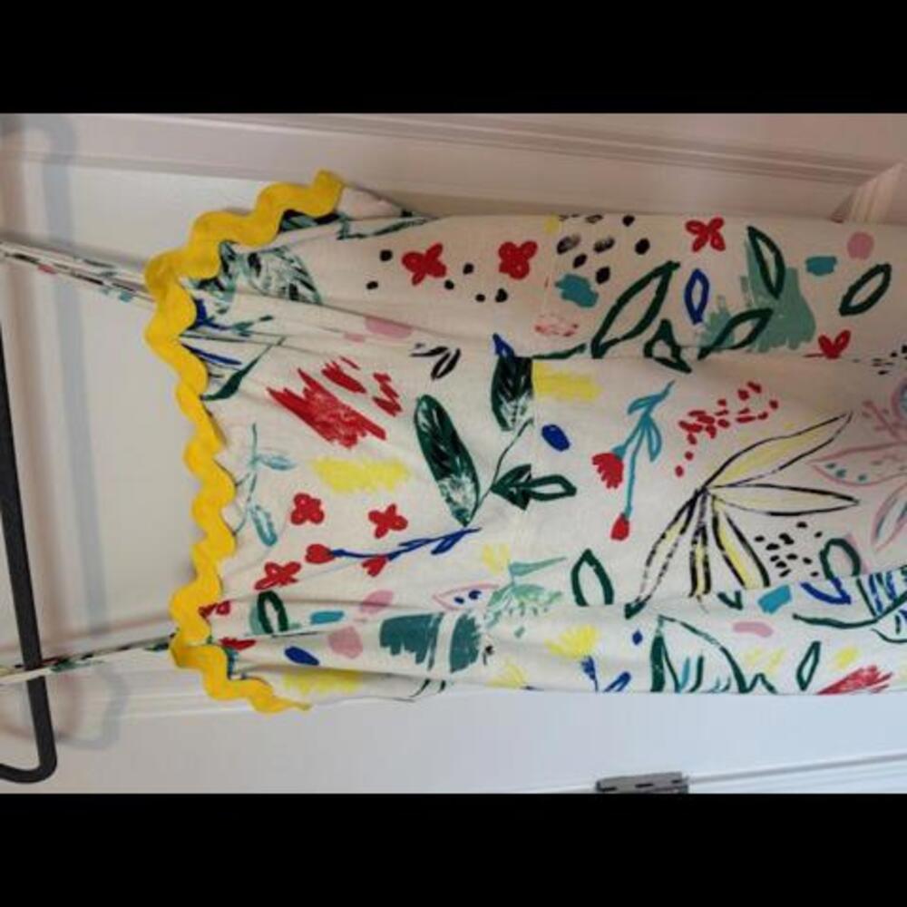 Multi Color Linen Mini Dress - Abstract Print - Picture 3 of 6